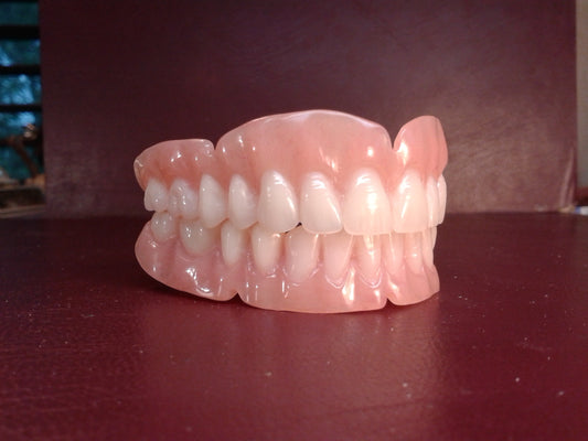 zupper and lower medium, bleach shade, display dentures discounted
